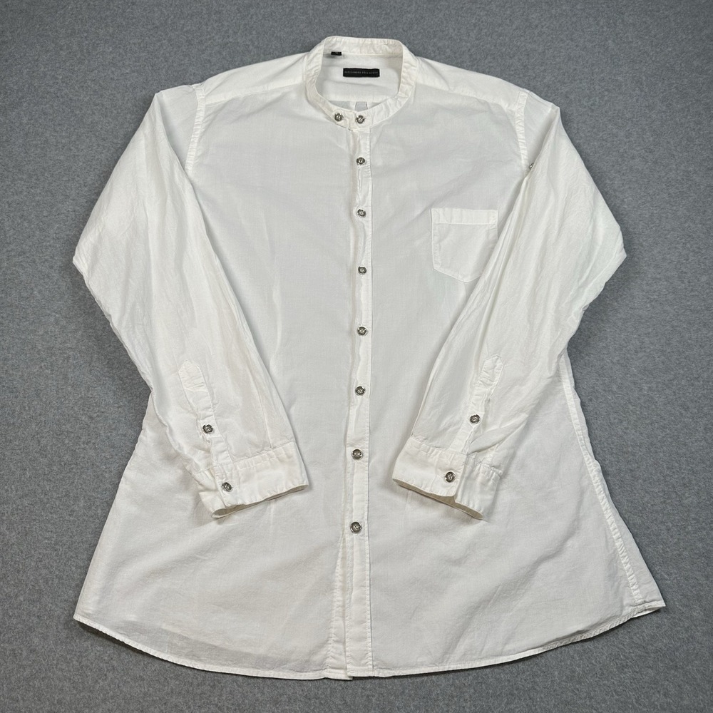 Alessandro Dell Acqua White Band Collar Roll Tab Shirt Women XL Made Italy
